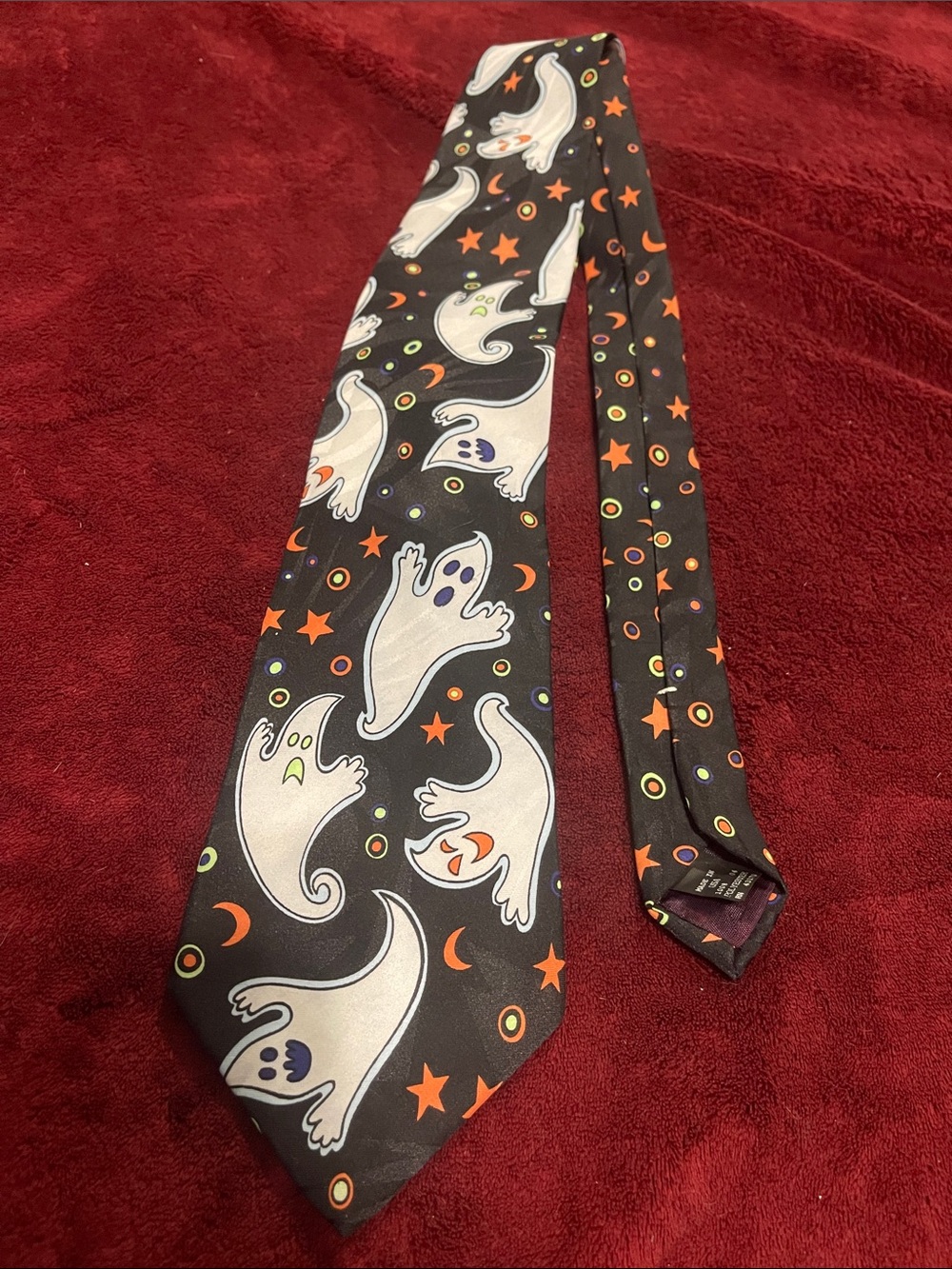 Men’s Black Ghost Print Tie - Halloween Novelty Neckwear